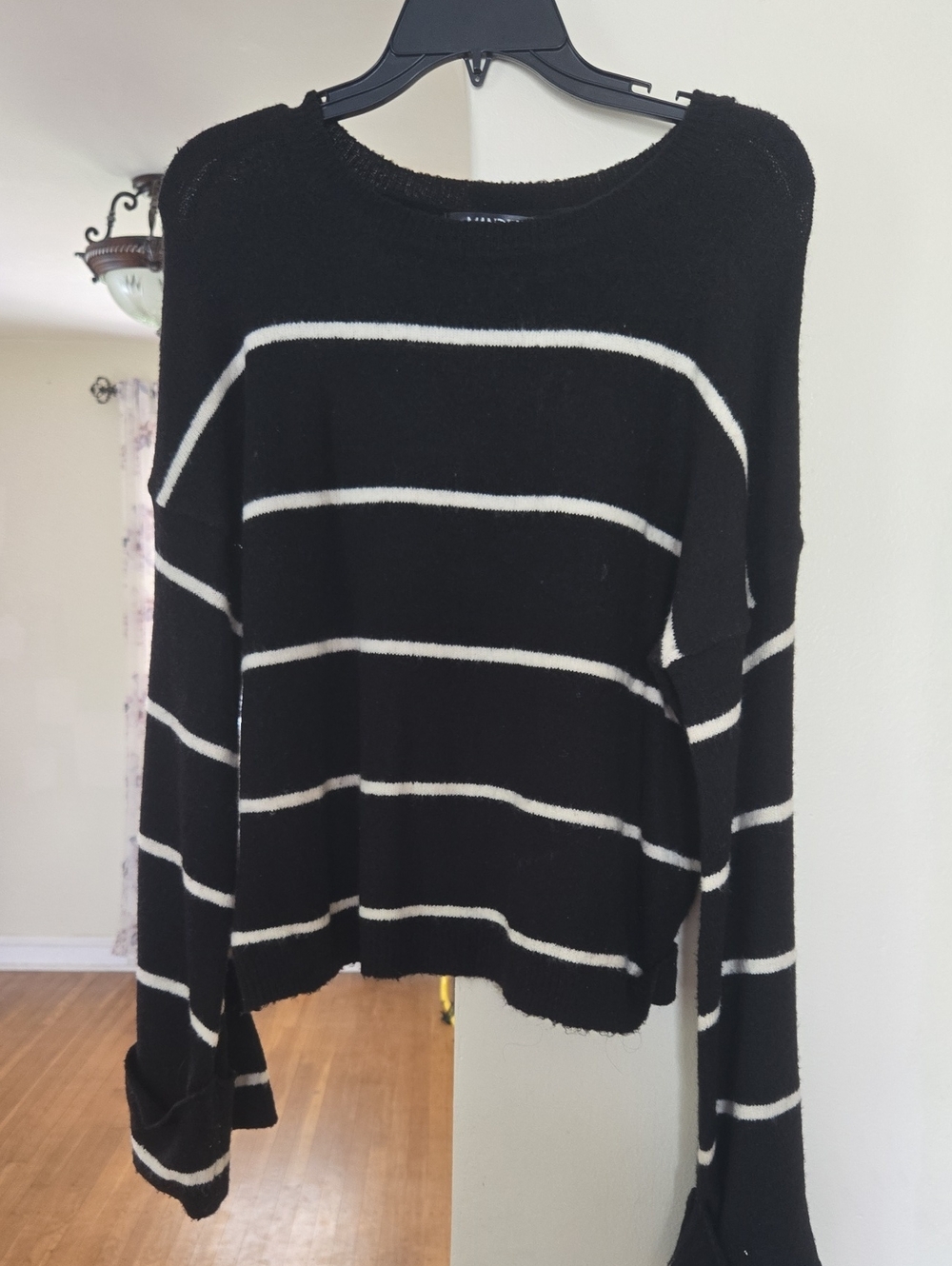 mandee Black and White Striped Crewneck Sweater